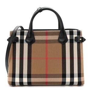 BURBERRY *NWT* Medium Banner House Check Canvas Leather Tote in Black